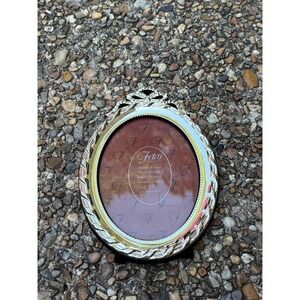 Fetco Silver Plated Oval Photo Frame 5x7 Braided Rope Bow Detail 63357S Vintage